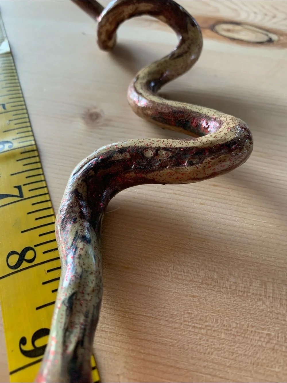 Wood Tree root folk art snake sculpture 10” long Red Leather Tongue